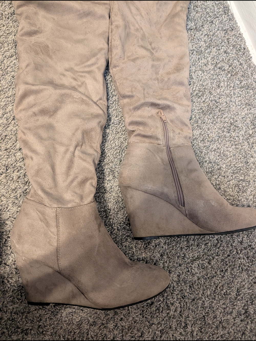Knee-High Wedge Boots in Taupe